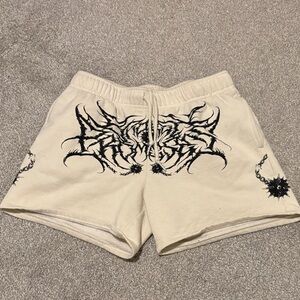 Men's Cream Graphic Athletic Shorts